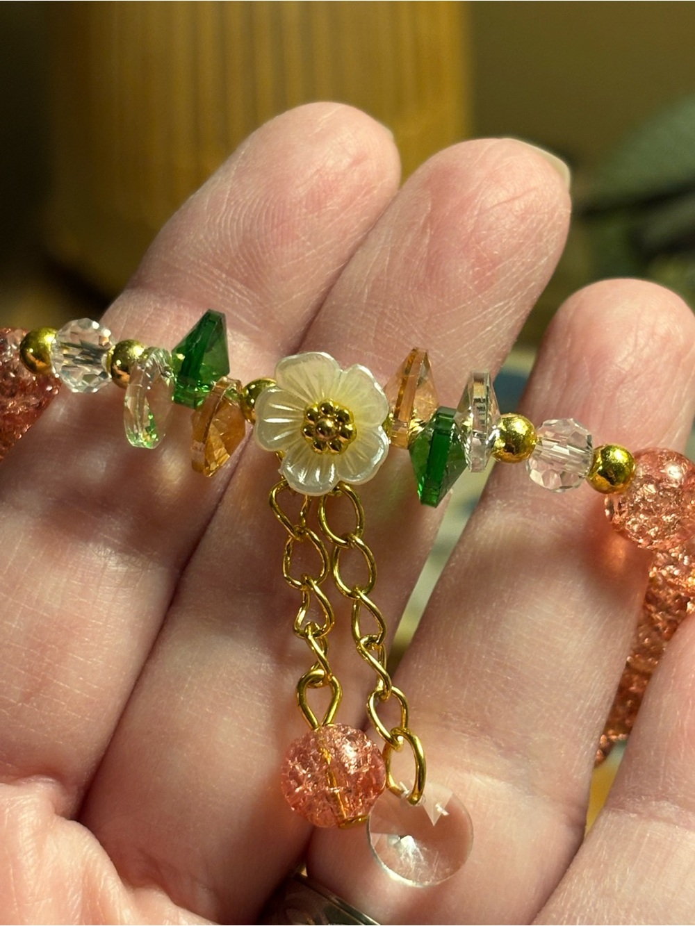 Handmade Gold-Tone Flower Charm Bracelet